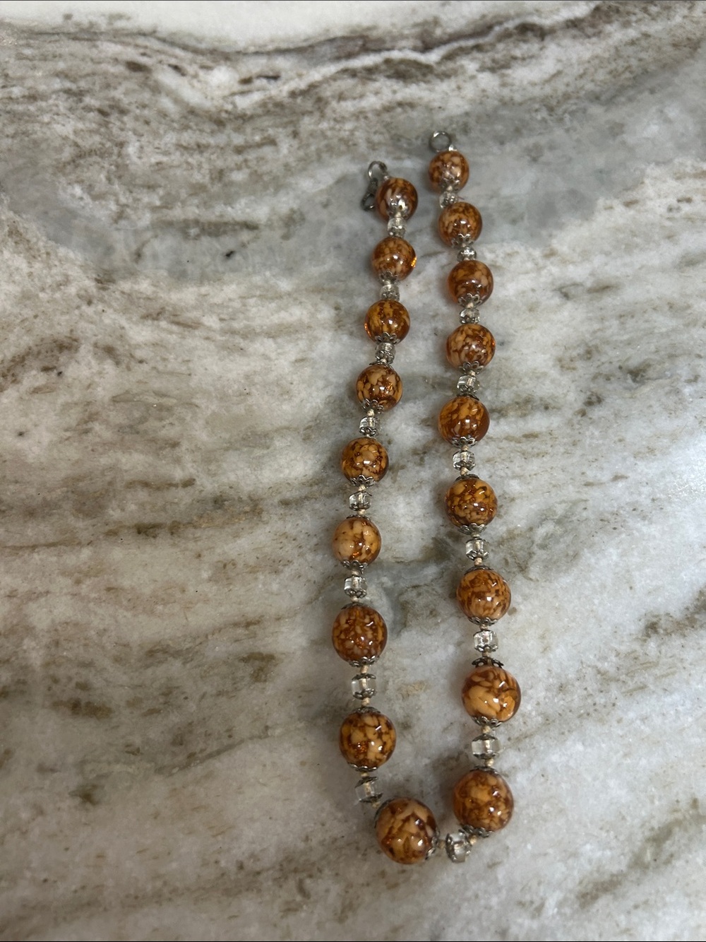 Murano glass beaded necklace amber color fall 16 inches long Italy